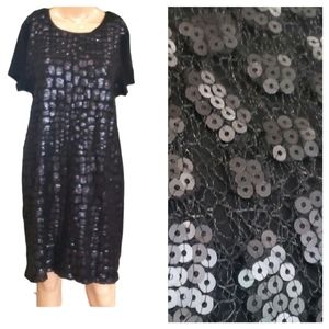 Calvin Klein L edgy shift dress sequin front little black dress
